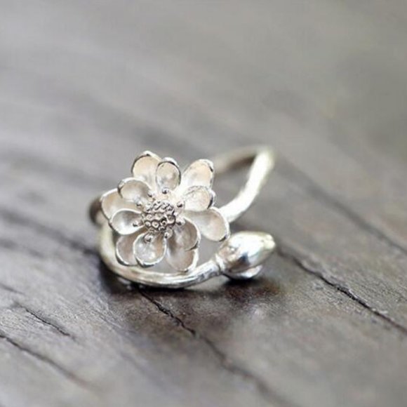 NEW 925 Sterling Silver Lotus Adjustable Ring - Picture 4 of 6